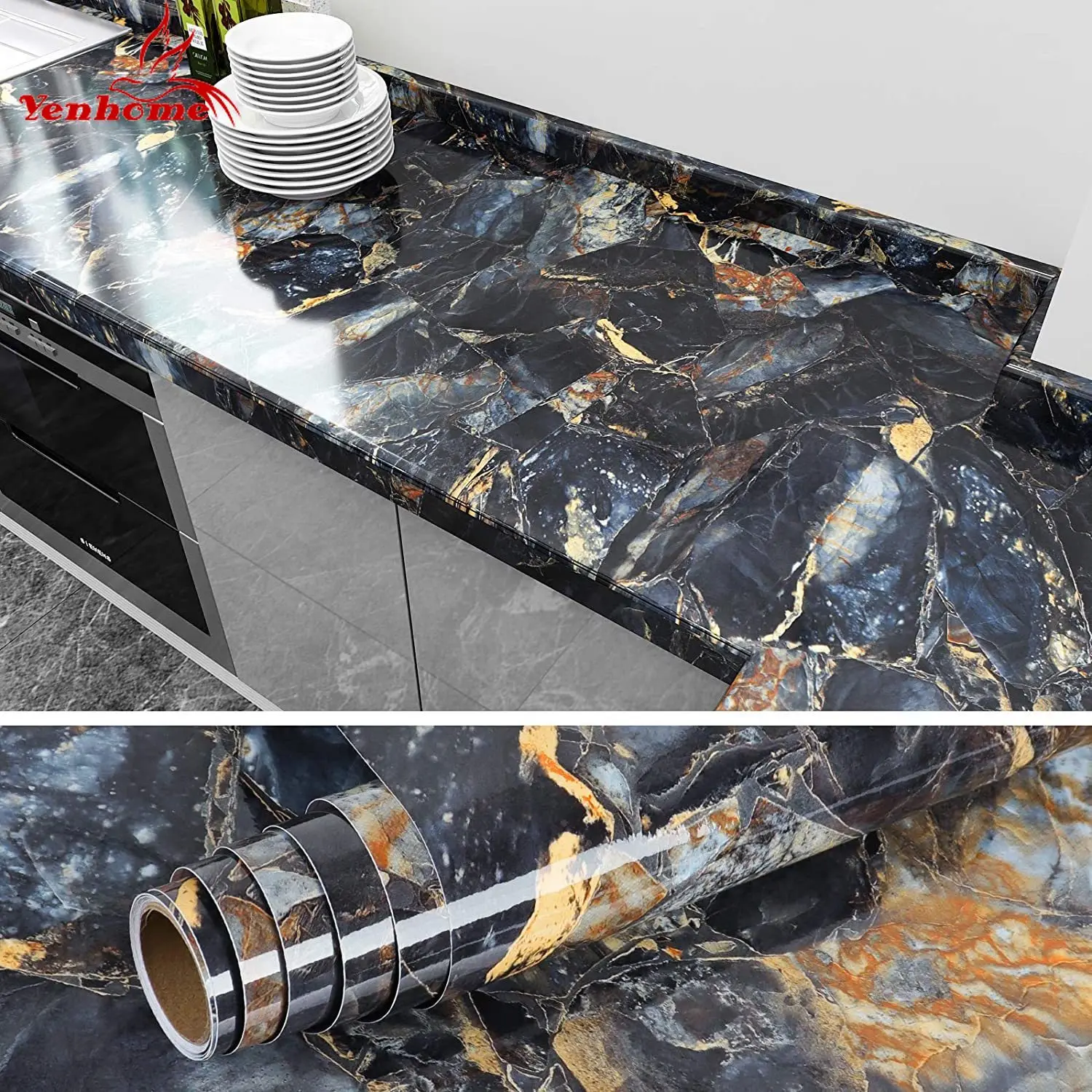 PVC Waterproof Wall Stickers Marble Vinyl Floor Decorative Film Self Adhesive Contact Paper for Bathroom Kitchen Cupboard Decor