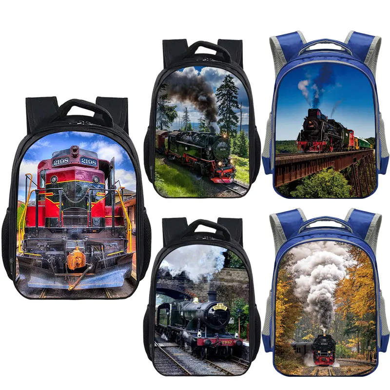 Cute Steam Locomotive / Train pattern school bags backpack children backpack for train kid kindergarten bag boys canvas  bookbag