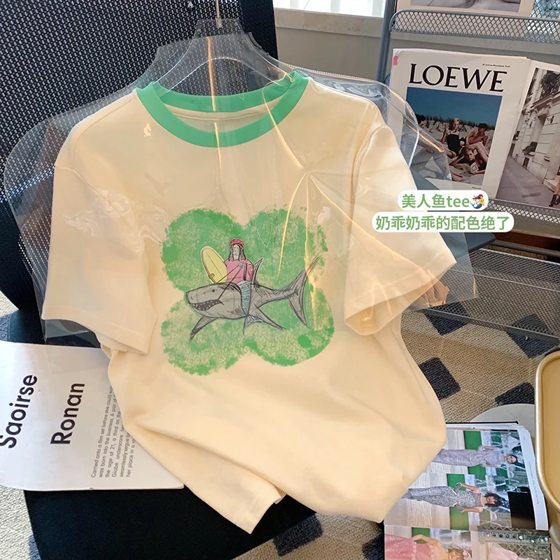 

Женские футболки, топы, японский милый Ulzzang, Ретро стиль, повседневная, с мультяшным принтом, свободная футболка, женская, Корейская, Harajuku, од...