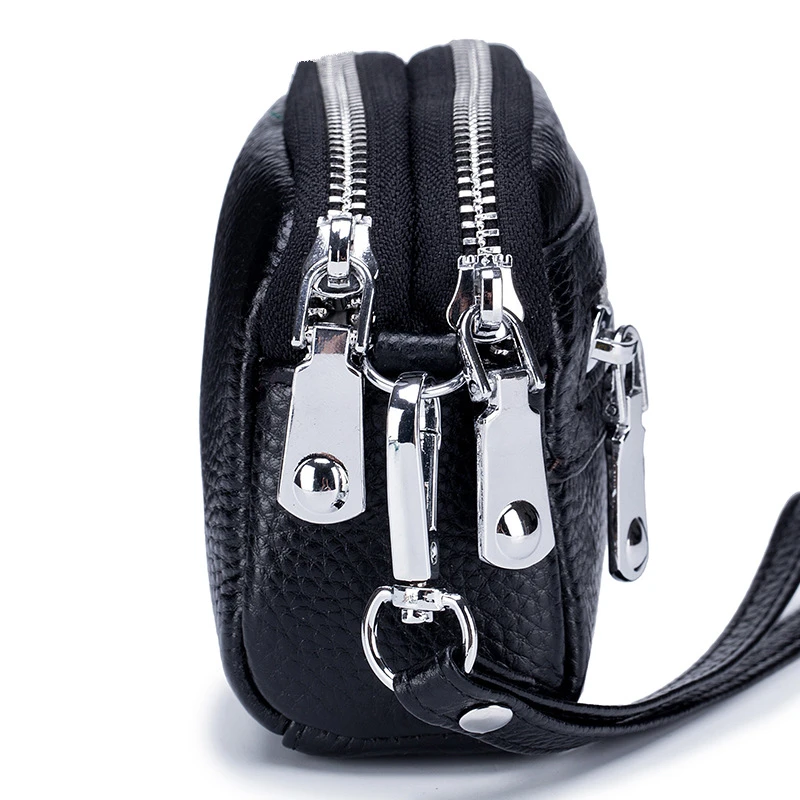 Women Multifunctional Coin Purse Genuine Leather Small Double Zipper Large Capacity Key Pouch Travel Card Holder Fashion Bags