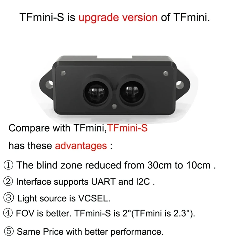 Фото Модуль одноточечного лазерного дальномера TFmini-S (лидар) для интерфейсов UART/I2C 4.5-6В, обновленная версия TFmini-DTB3 №3
