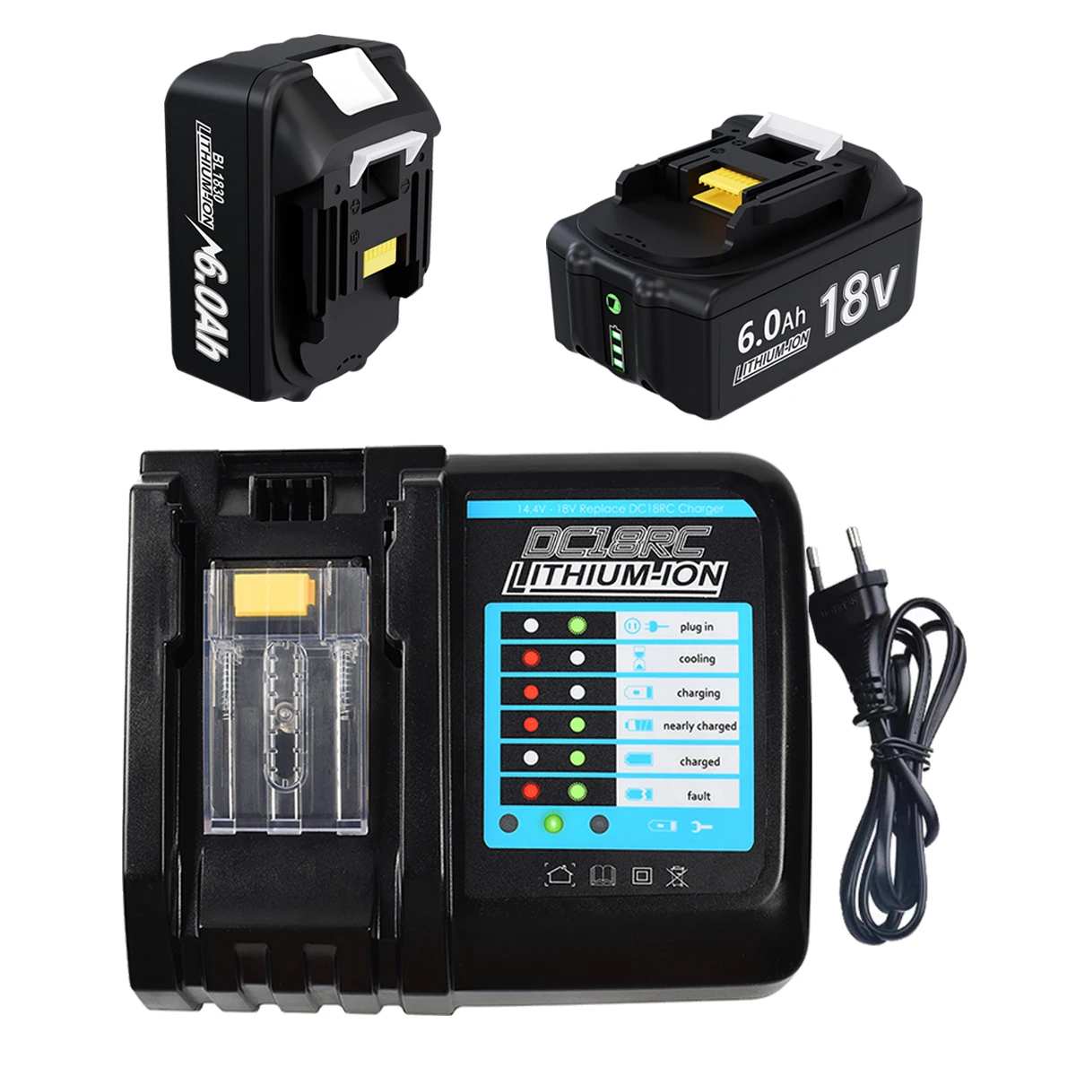 

DC18RCT Li-ion Battery Charger for Makita 18V 14.4V BL1830 Bl1430 DC18RC DC18RA Power Tool 3A Charging Current EU Plug