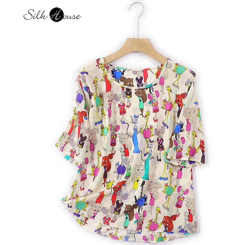 

Женский универсальный топ из шелка тутового шелкопряда с принтом в виде маленького животного