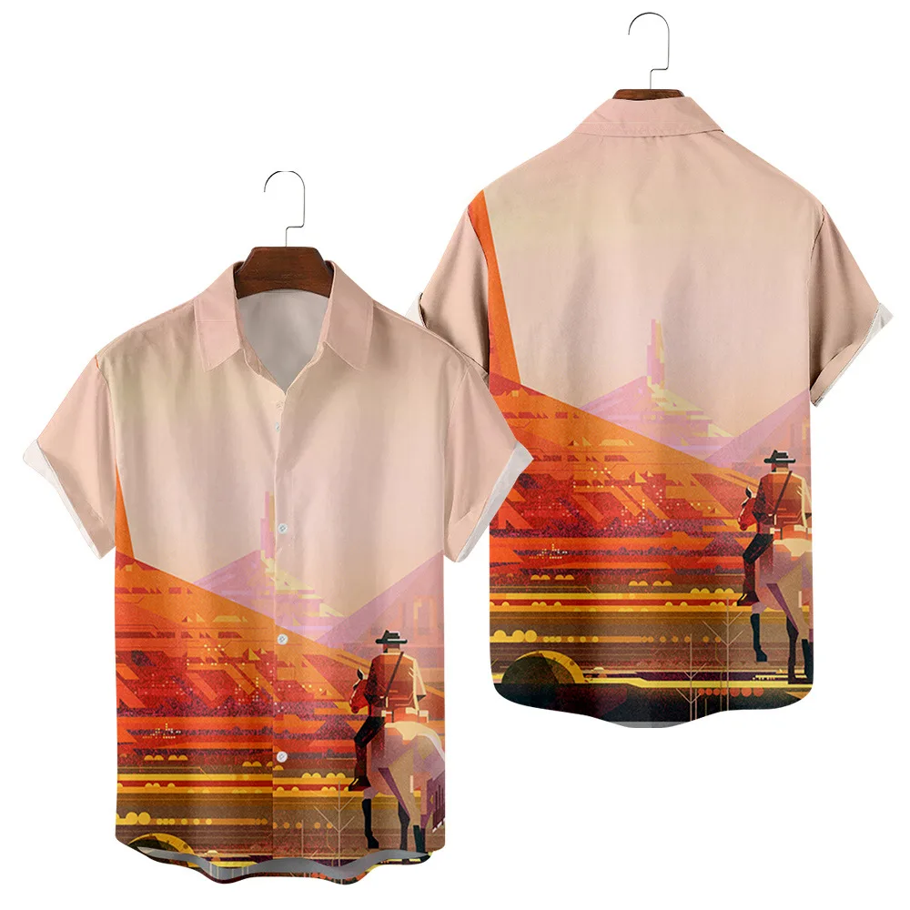 

Men's Loose Hawaii Shirt And Shorts Summer Casual Turn-down Collar Streetwear Fashion Short Sleeve Shirt