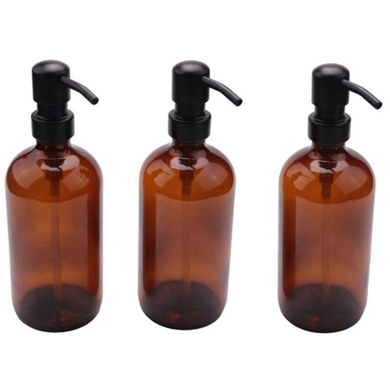 

3Piece Hand Glass Bottle Push-Type Dispensing Bottle Soap Dispenser Glass Stainless Steel