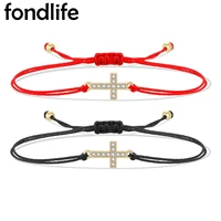 handmade lucky red string cubic zirconia cross bracelet charm for women men christian faith jewelry adjustable rope chain gifts