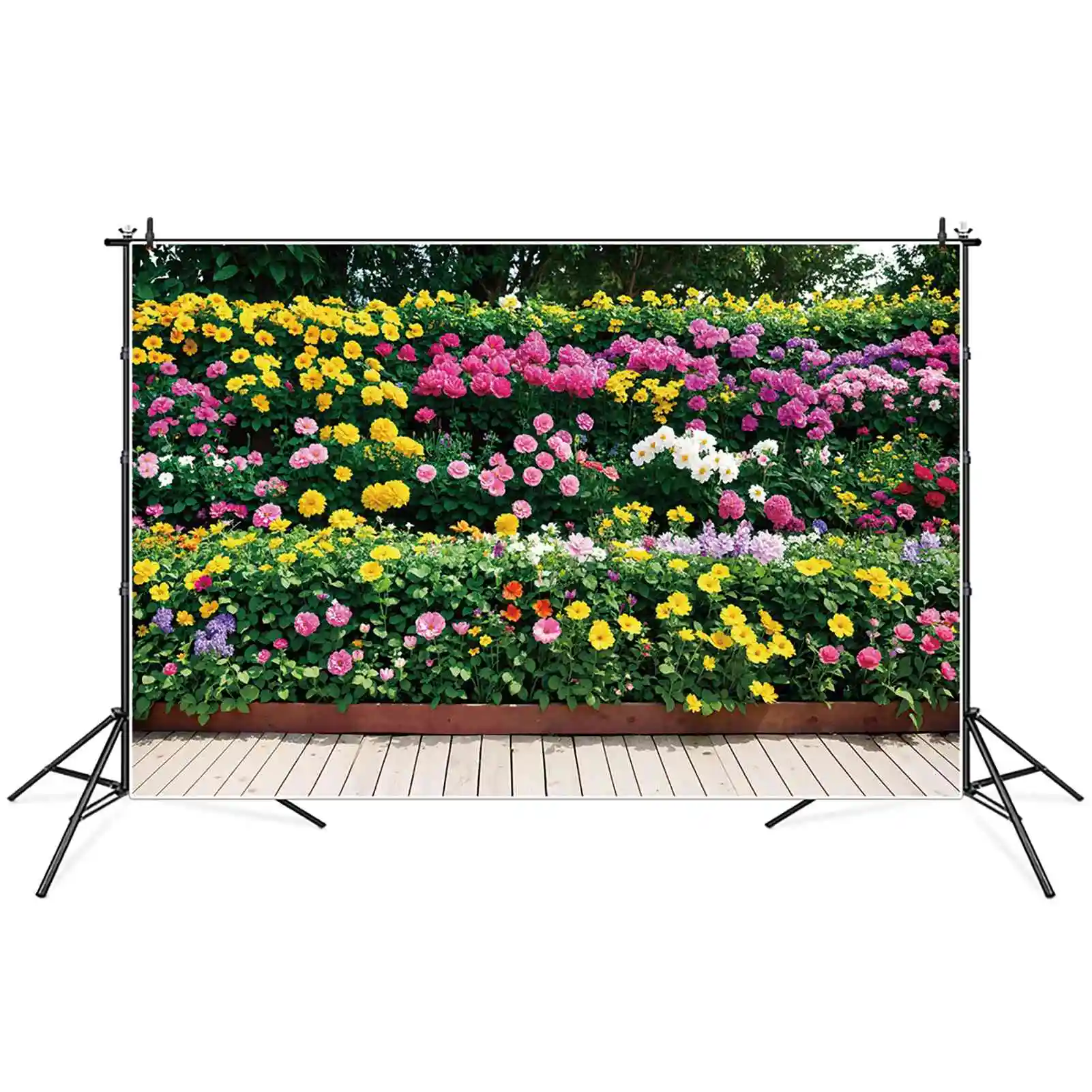 

Spring Blossom Flowers Photography Backdrops Garden Floral Wall Wooden Floor Scenic Customized Children Photo Backgrounds Props