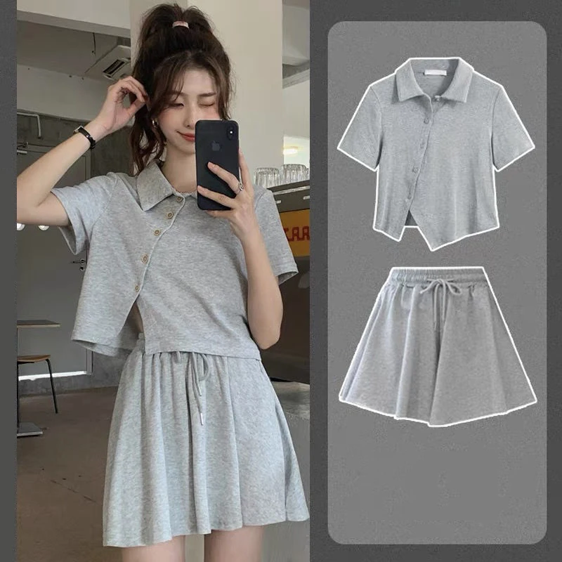 

Summer Solid Asymmetrical Tops Pant Set Women Casual Clothing Short Sleeve T-Shirt Shorts Matching Suit Female Sportswear Outfit