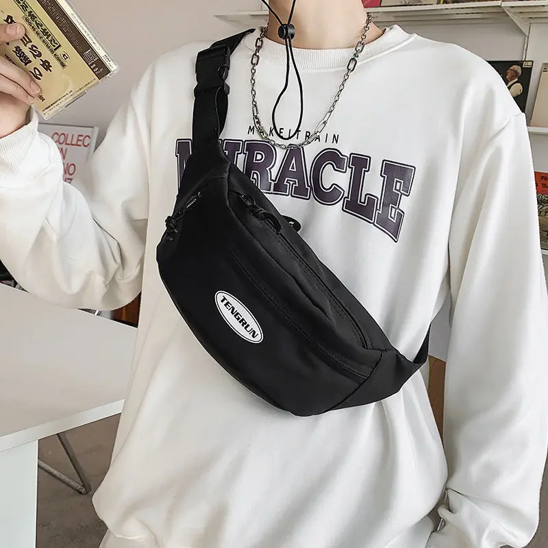 Unisex Simple All-Match Chest Bag Student 's Casual Crossbody Shoulder Bag Lightweight Exercise Canvas Waist Bag