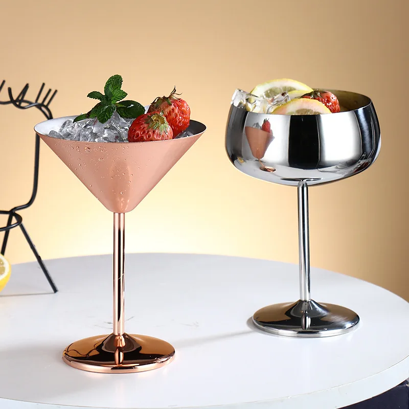

500ml Creative 304 Stainless Steel Single-layer Tall Glass Red Wine Cup Colorful Large Capacity Drum Resistant Copper Plating