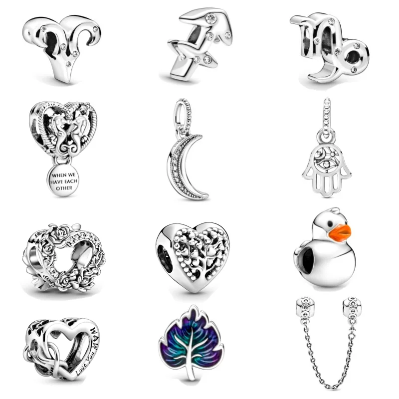 

2021 Top Sale Retro Silver Color Charm Bead Fit Original Pandora Bracelet DIY Twelve constellation Family Trunk and Clip Pulsera