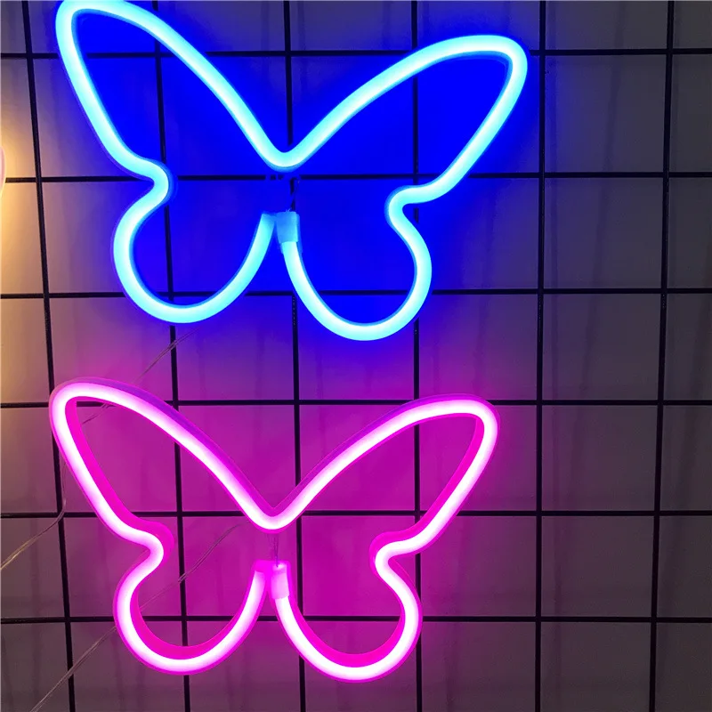 Butterfly Neon Sign Light LED Animal Logo Night Light Lamp Bulbs Wall Hanging Decor Romantic Birthday Party Room Christmas Gift