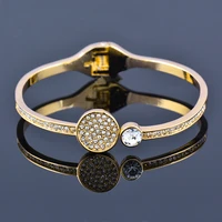 kioozol korean fashion cubic zirconia round cuff open bracelets rose gold silver color wedding jewelry 2022 new arrival 483 ko1