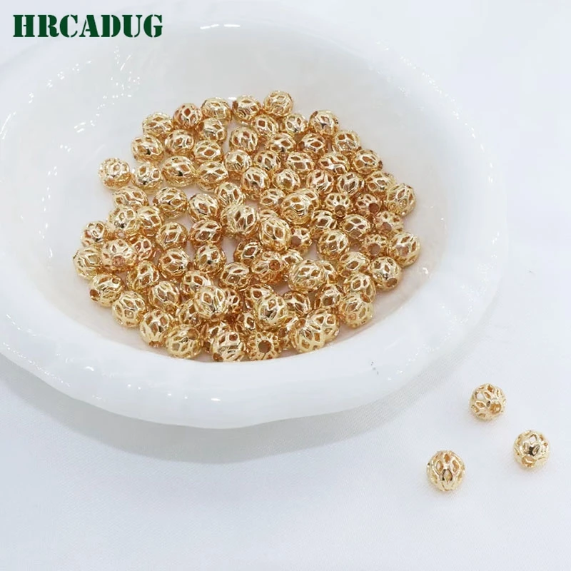 18K Gold Plated Hollow Mesh Loose Spacing Beads For DIY Bracelet Necklace Jewelry Accessories Findings Separate Bead Wholesale