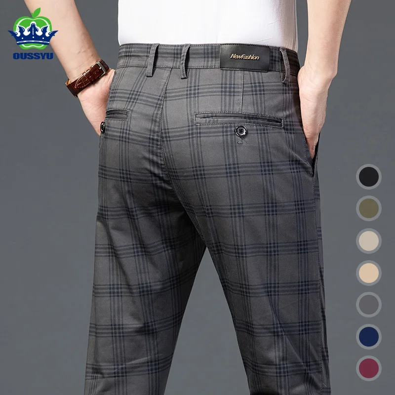 

Men's Stripe Plaid Casual Pants Men Four Seasons High Quality Business Trousers Men's Slim Dark gray Straight Pant