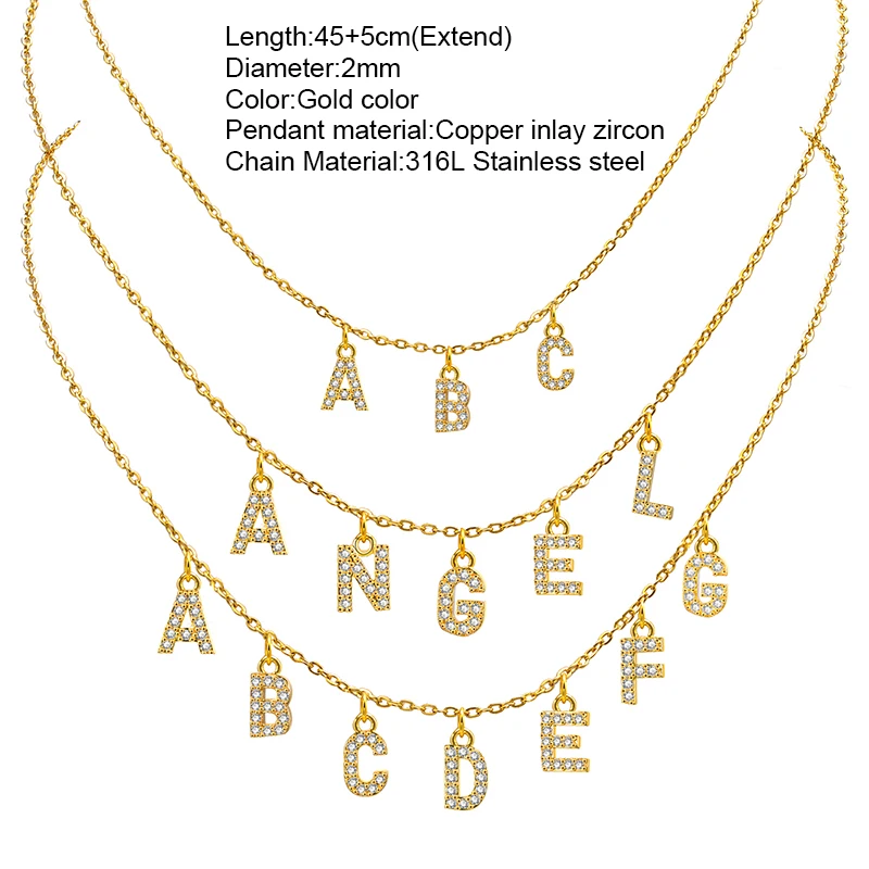 Custom Personalized Name Necklace for Women Initial Letter Pendant Zircon Necklace Stainless Steel Necklace dropshipping Jewelry