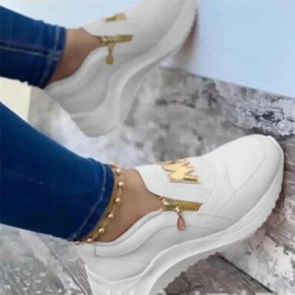 

Ladies Casual Wedge Walking Shoes Slip On Zipper Women Shoes Women Sport Shoes Thick Bottom Solid Color Vulcanized Sneakers