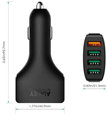 Автомобильное зарядное устройство Aukey 4 Ports USB Car Charger 55.5W цвет Черный (CC-T9) |