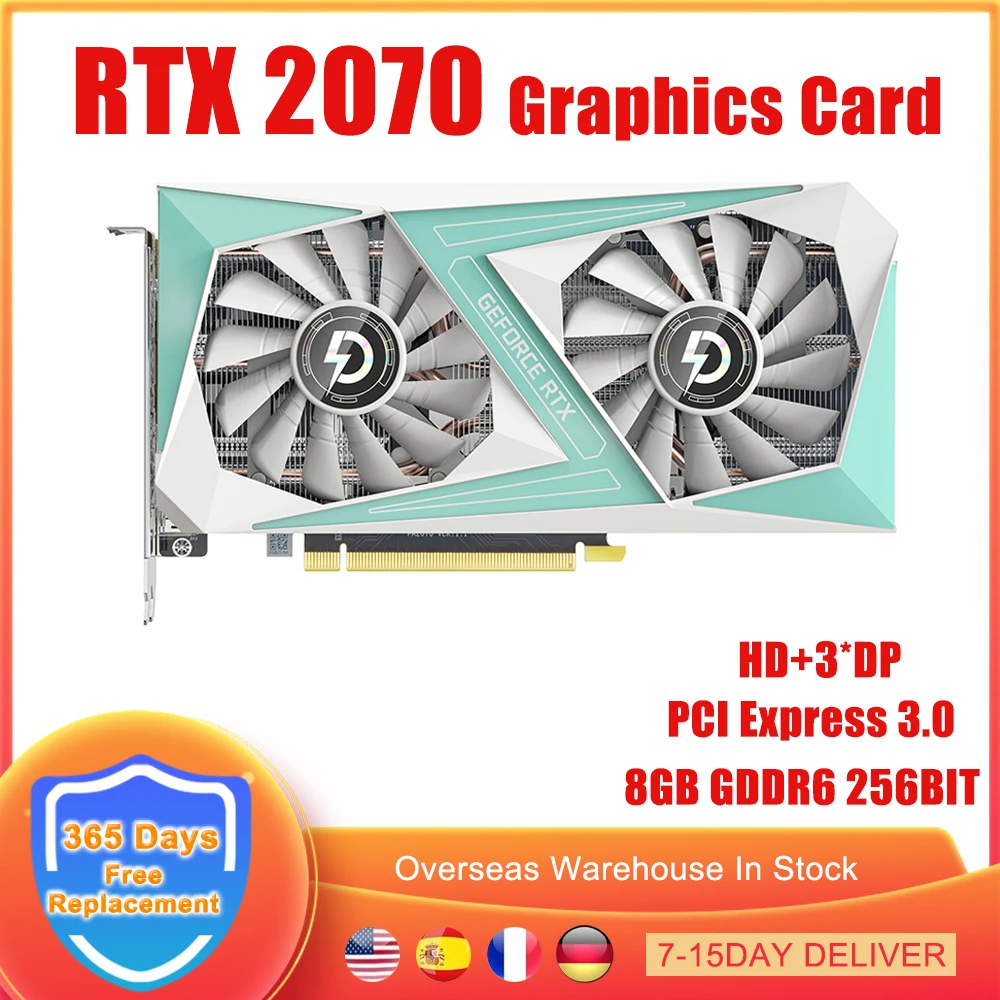 RTX 2070 видеокарта 8 Гб GDDR6 бит игровая для NVIDIA GeForce 256 3XDP HD слоты настольного ПК GPU |