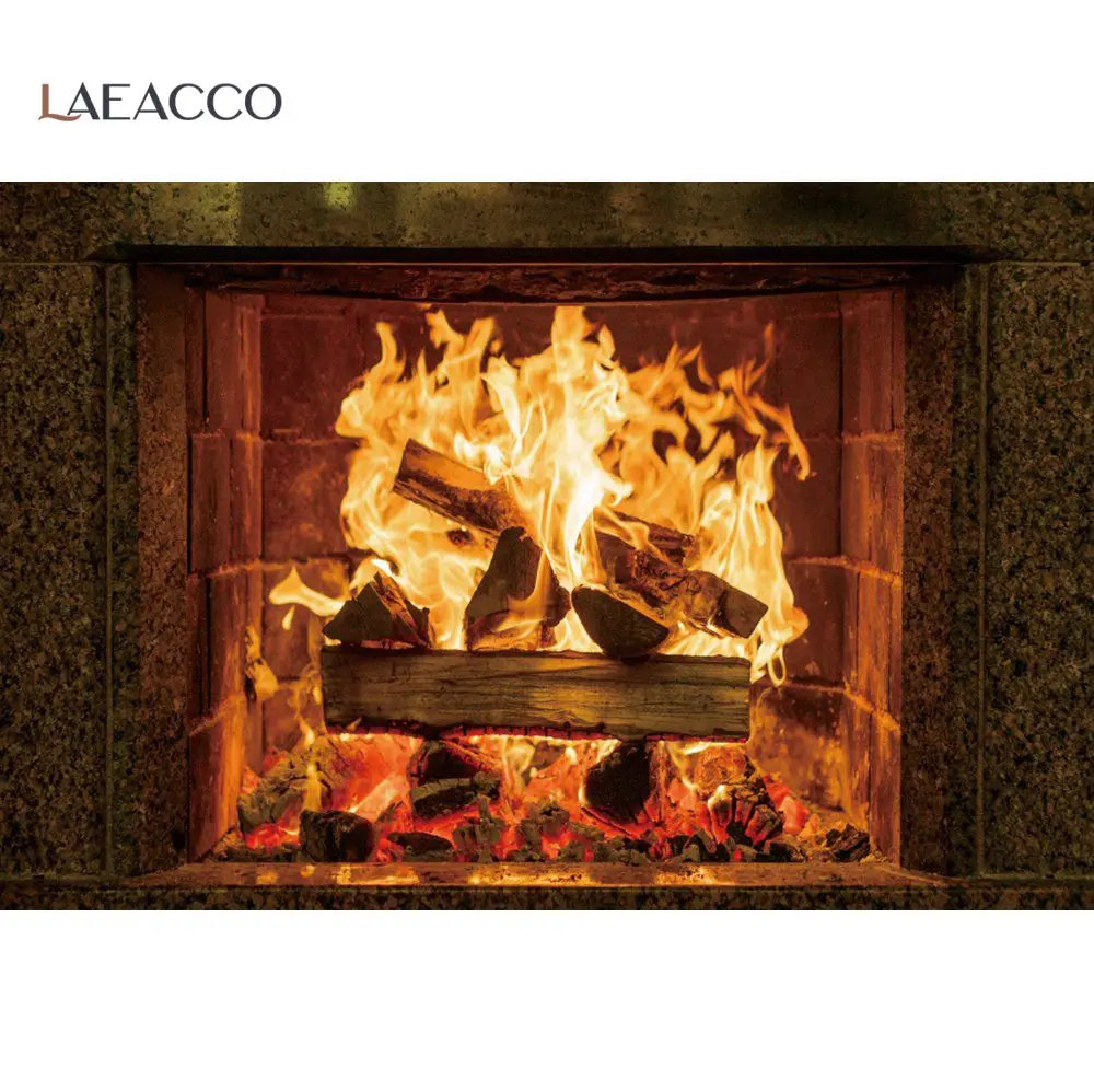 

Brick Fireplace Wood Burning Fire Blame Wallpaper Home Decor Country Pattern Photo Backgrounds Photography Backdrop Photo Studio