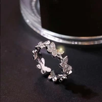 trendy silver color shiny cubic zirconia butterfly rings leaves geometric adjustable finger ring girl minimalist dainty jewlery