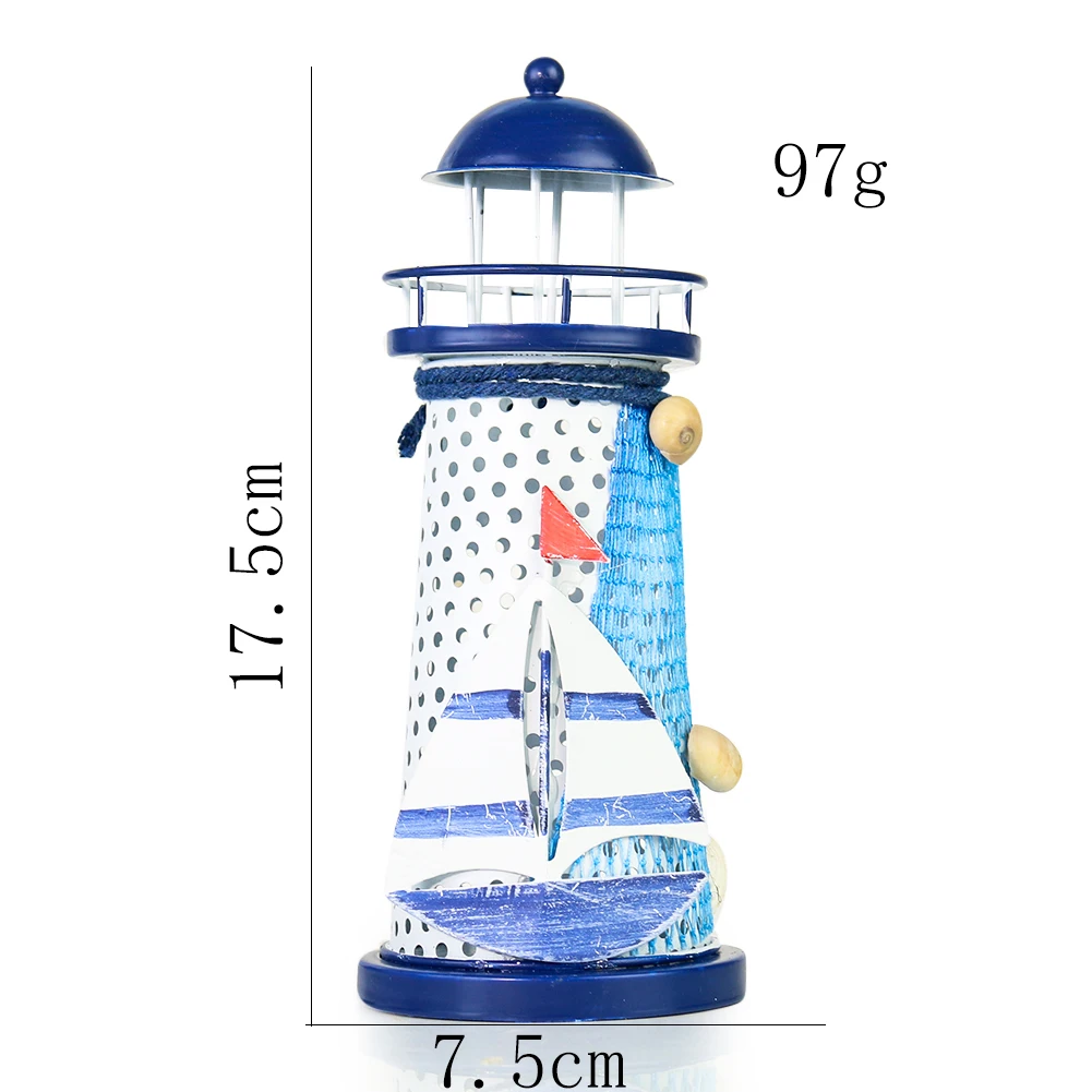 Nautical Ocean Flash Lighthouse Fishing Net Starfish Metal Beacon Tower Ornaments Figurines Crafts Paperweight Home Decor