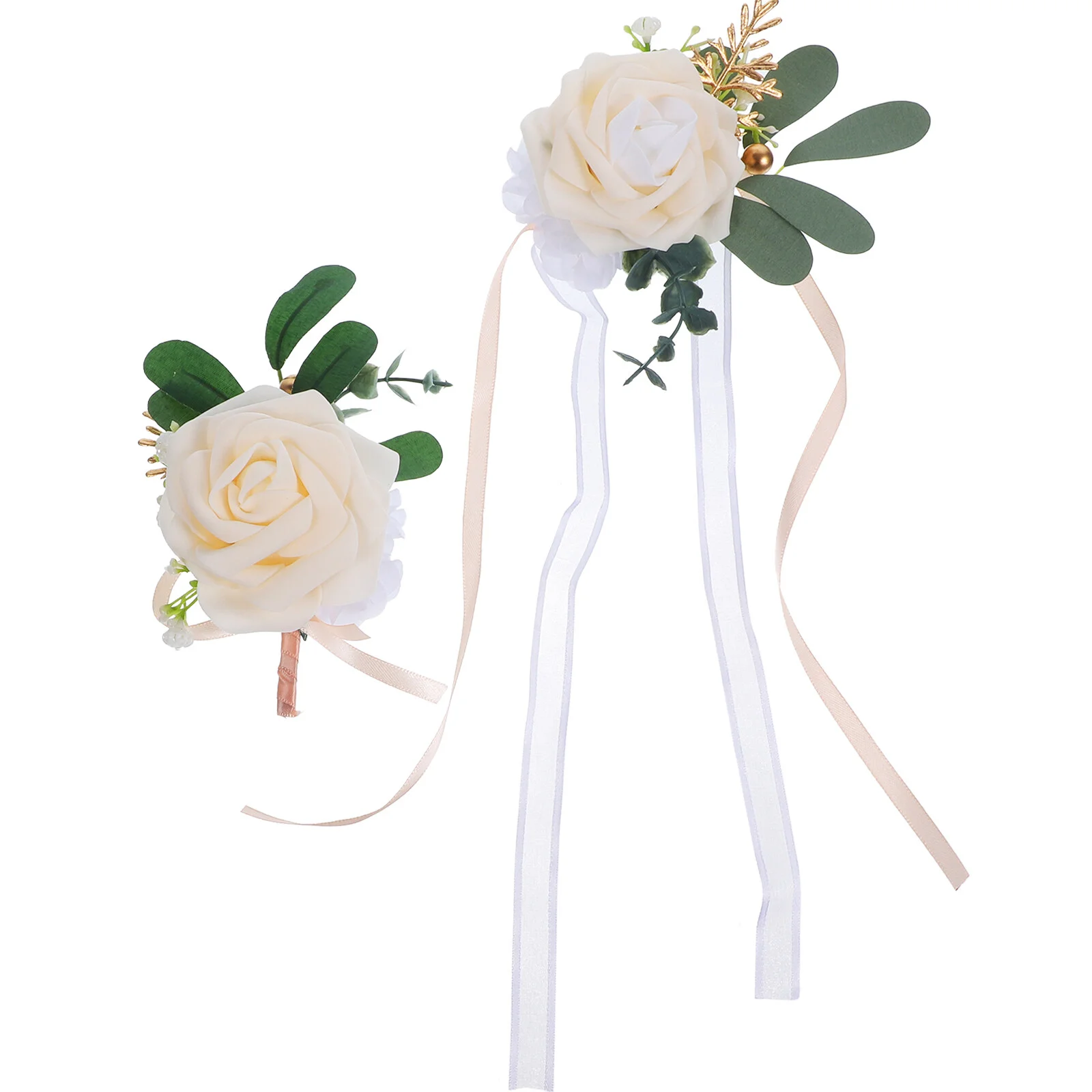 

Artificial Flowers Corsage Wristband Wedding Decorations Ceremony Set Bride Wristlet Bridesmaid