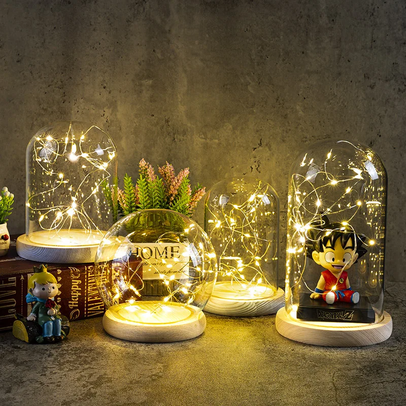 

Free Shipping 2sets/pack Diameter=12cm Different Height Glass Dome Decoration Luminous Base Transparent Cover DIY Gift Wedding