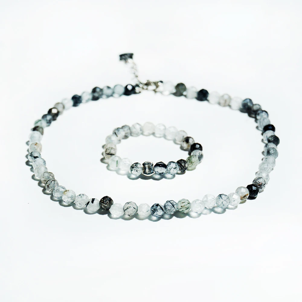 

Black Hair Crystal Bracelet Set Natural Crystal Ring Natural Healing Crystal Women's Bracelets Fashion Jewelry Set