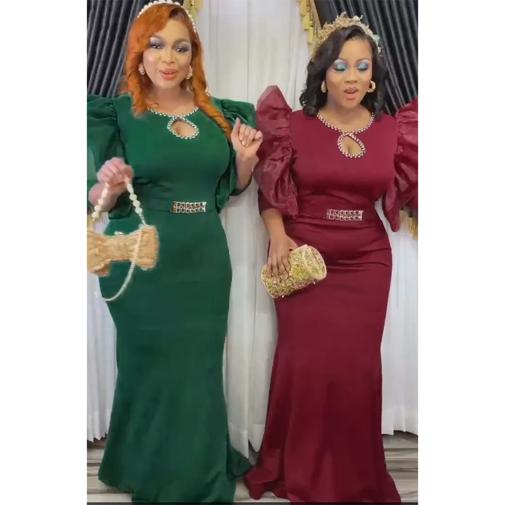 

2022 New African Dress Plus Size Women African Evening Wedding Dress Sexy Bodycon Clothes Puff Sleeve Robe Africaine Femme