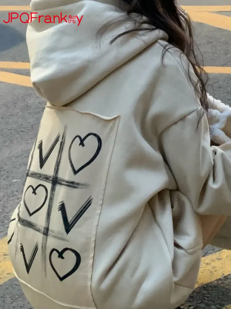 

New Autumn and Winter Patch Long Sleeve Printing Plus Padded Hooded Sweater Women's Loose Coat Hoodies Pullovers