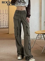 rockmore harajuku multiple pockets cargo jeans for women y2k vintage low waist denim pants punk hippie baggy trousers korean