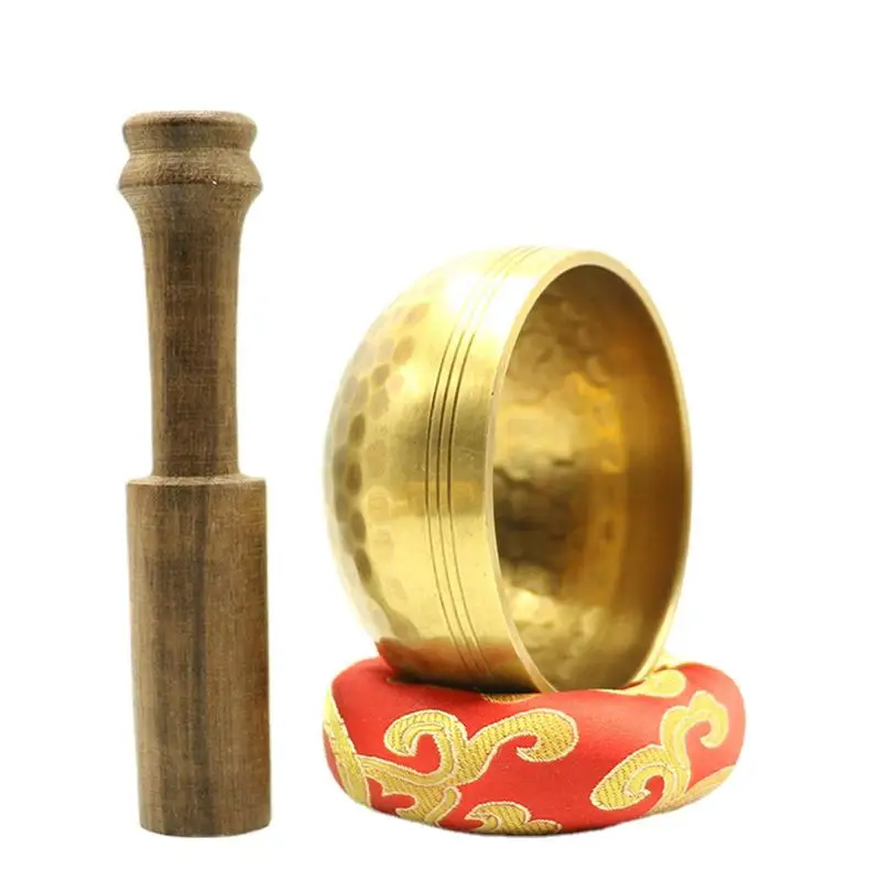 

Тибетская Поющая чаша в комплекте, звуковая чаша для медитации с деревянными страйками и подушками, чаша для медитации с деревянными страйк...