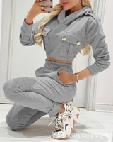 2022 autumn and winter new gray casual sweater suit womens trousers 2 piece set