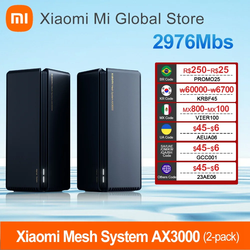 Роутер Xiaomi AX3000(2 шт. в упаковке), полный гигабитный Wi-Fi 6 5G WiFi ретранслятор, домашний беспроводной 4 антенны, двухчастотный Сетевой удлинитель