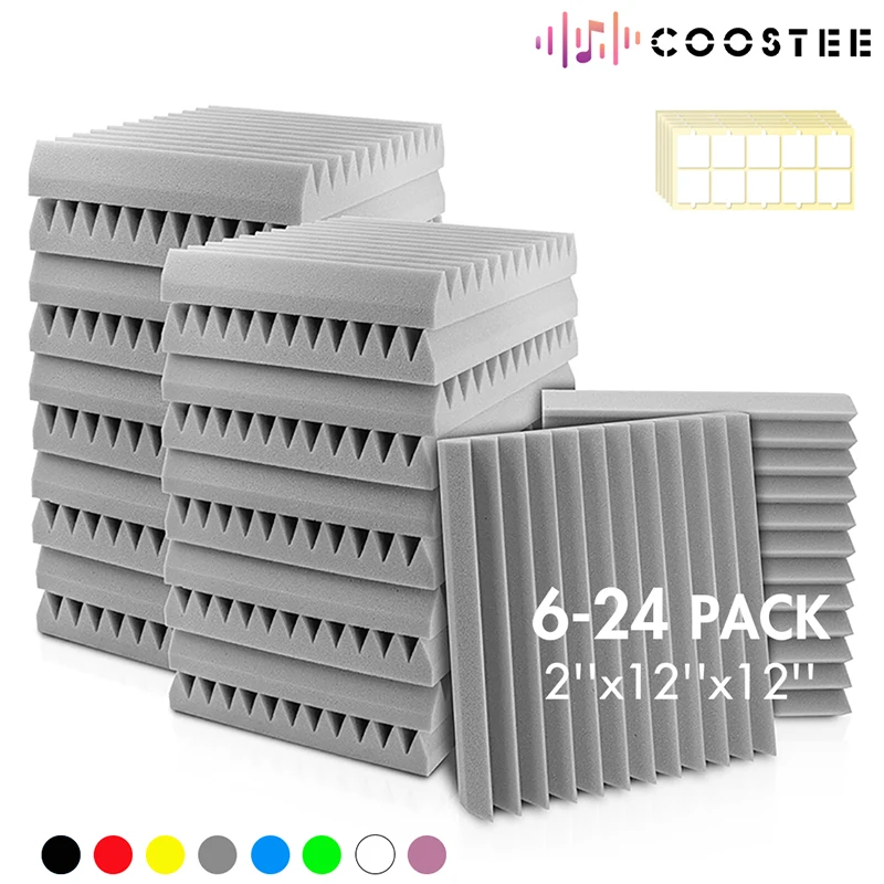 

Studio Sound Absorbing Panel 6/12/24 Pcs Acoustic Soundproof Foam Noise Insulation Sponge Pad For Home Wall House Isolation