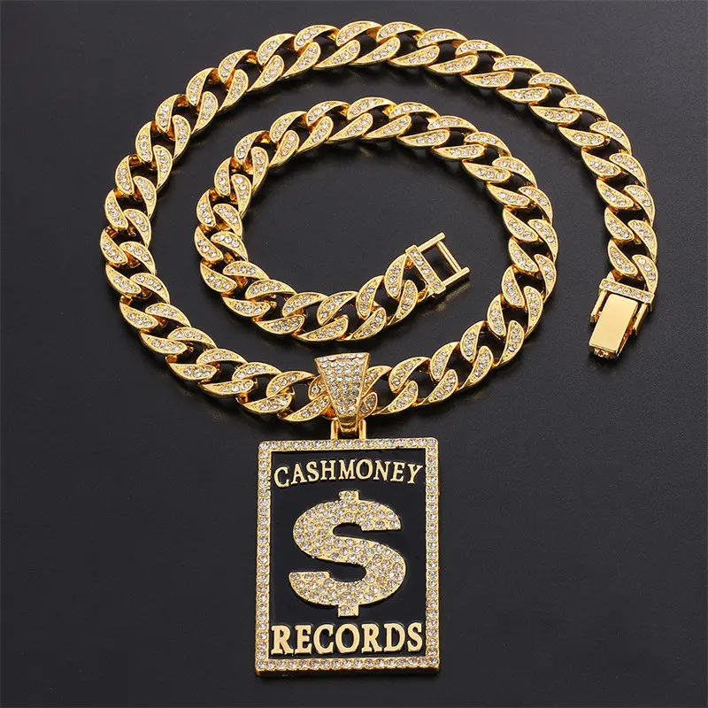 

Trendy Hip Hop Diamond Thick Cuban Chain Square Dollar Pendant Necklace Luxurious Men's Rapper Accessories Jewelry Birthday Gift