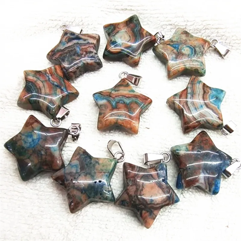 

12PCS Natural Blue Jasper Pendants Nature Semi Precious Stone Beads Star Shape 20MM DIY Jewelry Fittings Accessories Free Ships