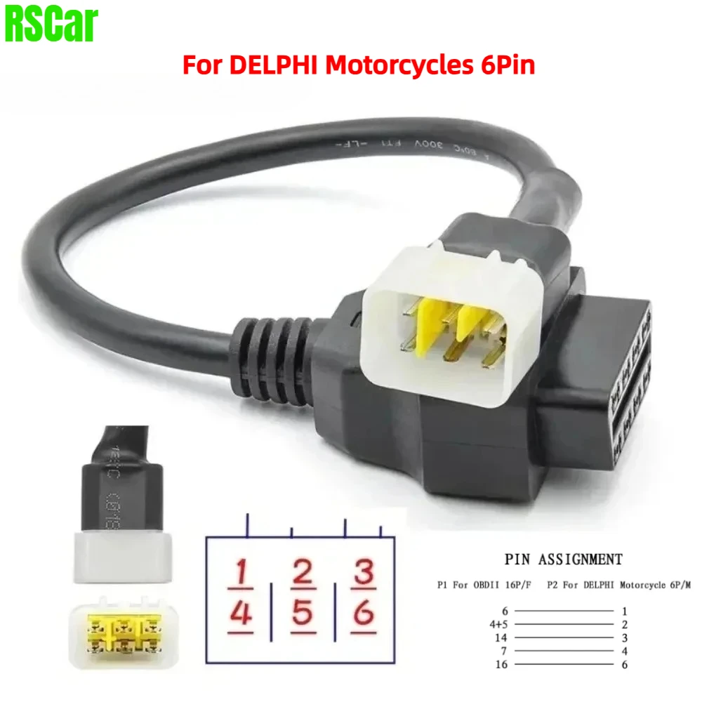 

Кабель-адаптер Delphi OBD2 с 6-контактным разъемом на 16-контактный диагностический разъем для DELPHI ECU мотоцикла ATV на 16-контактный интерфейс обнаружения OBD