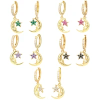 eyika exquisite fashion multicolor cubic zirconia star moon symmetry pendant earrings colorful hugging earring for women jewelry