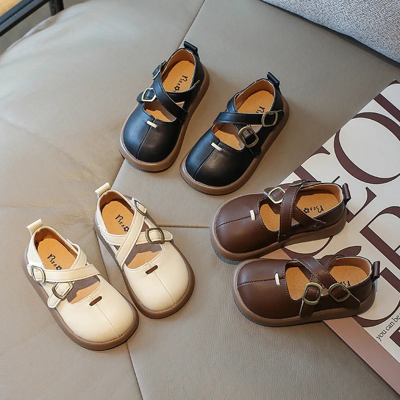

Baby Girls Leather Shoes Princess Leisure Fashion Children's Flats Soft Cross-tied Strape Kids Dress Shoes Spring Summer G08281
