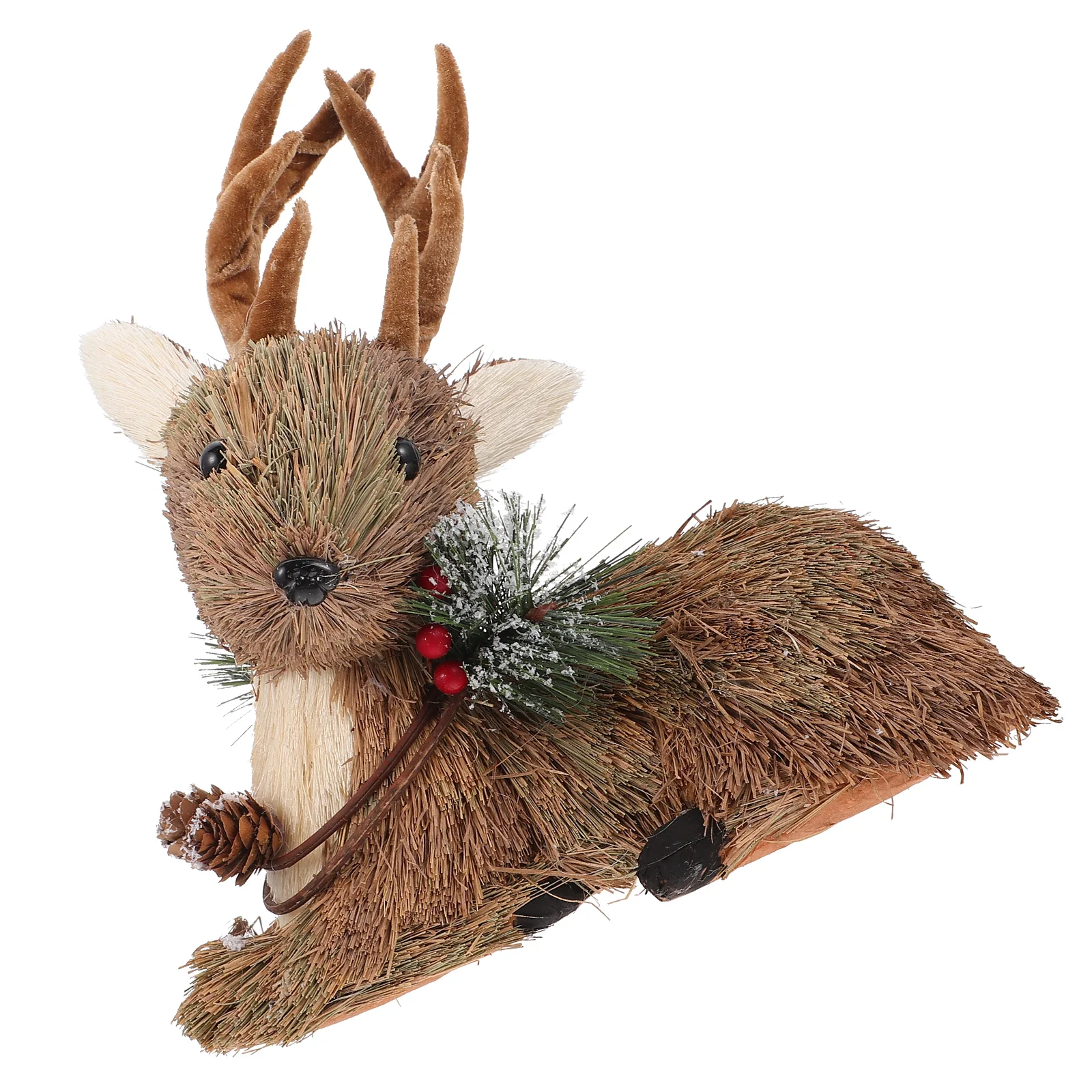 

Grass Reindeer Statue Figurine Holiday Deer Tabletop Holiday Figurine Christmas Reindeer Figure Photo Prop