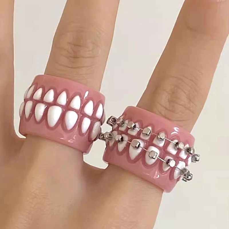 

Lovely Resin Teeth Brackets Rings for Women Men New Creative Design Open Lover Rings ins Fashion Ring Jewelry Accessories Gift