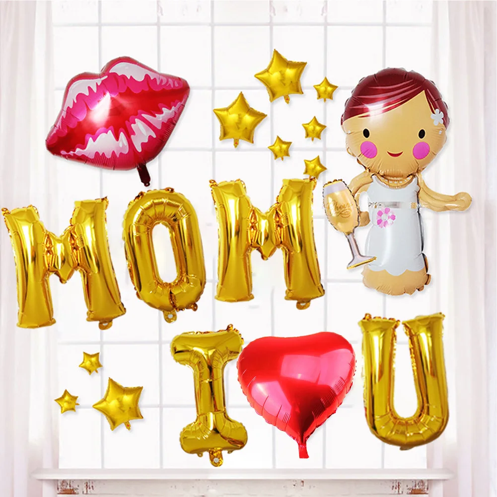 

I Love You Mom Dad Happy Mother's Day Balloons Set Happy Father's Day Party Decoration Heart Shape Crown Set for Mom Dad
