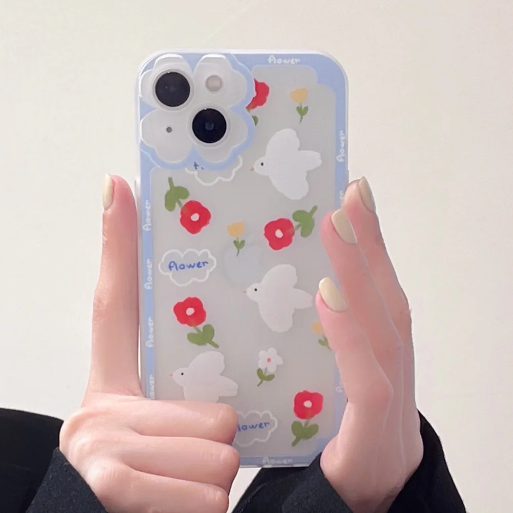 

Прозрачный чехол для телефона с цветами и птицами для iPhone 13 Pro Max, чехол для iPhone 11, 12 Pro Max, X, XS, мягкий силиконовый защитный чехол с цветами для к...