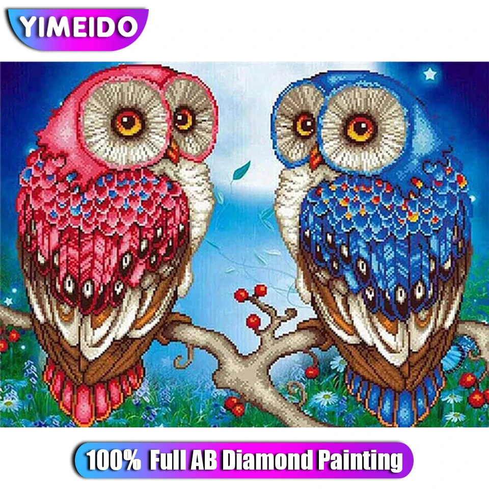 

Набор для алмазной живописи YIMEIDO Couple Owl 100% Full AB, цветное животное, квадратная/круглая Алмазная вышивка, ручная работа, «сделай сам», домашний ...