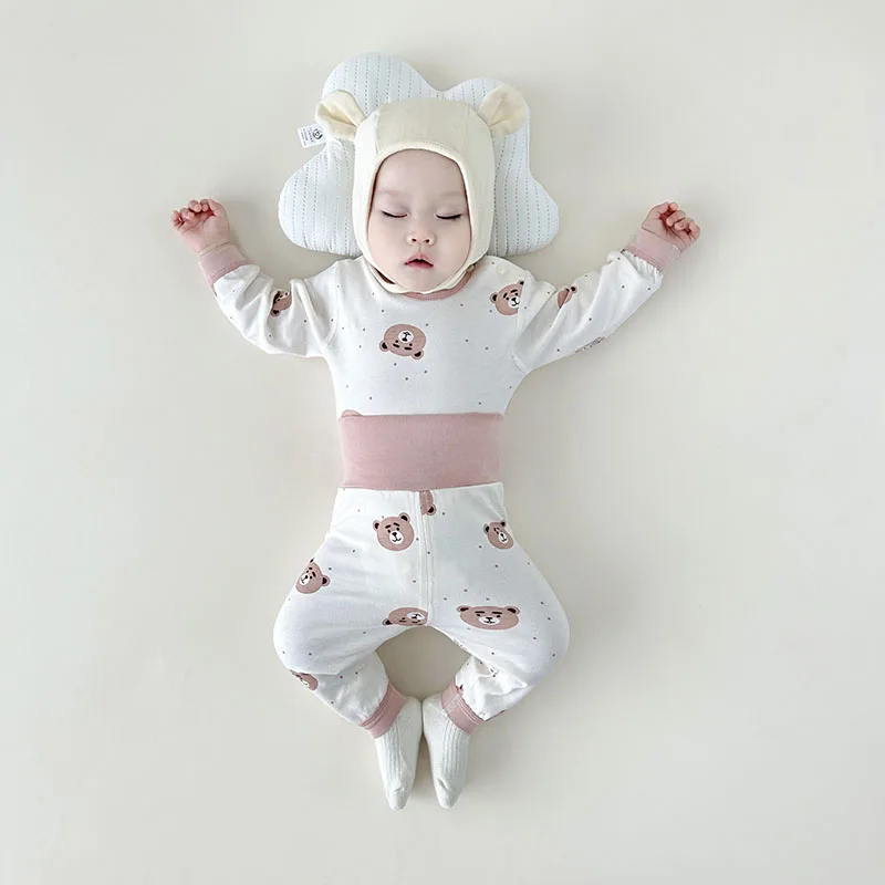 Фото Детская Пижама MILANCEL, домашняя одежда для детей 0-3 лет, осень 2024, ночная одежда с мультяшным принтом для девочек, одежда для сна из 2 предметов для маленьких мальчиков №2
