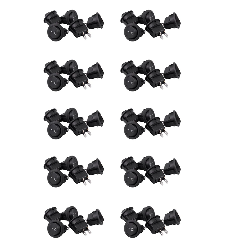 

50Pcs SPST Black Button On/Off Round Rocker Switch AC 6A/250V 10A/125V