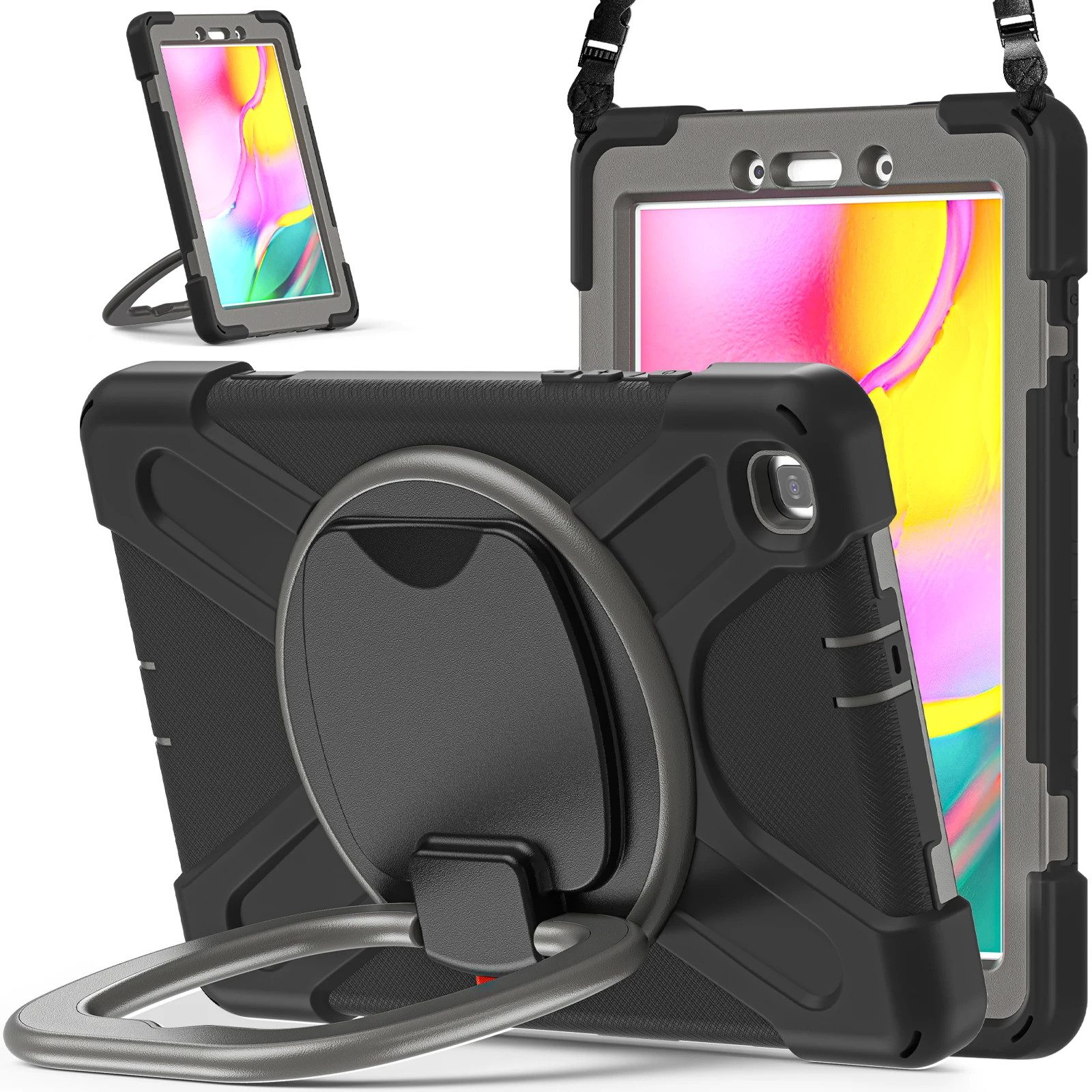 

Durable Silicone Case for Samsung Galaxy Tab A 8.0 Kid Case 2019 T290 T297 T295 Shockproof Cover with Bracket+Shoulder Strap
