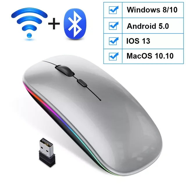

Wireless Mouse Bluetooth RGB Rechargeable Mouse Wireless Computer Silent Mause LED Backlit Ergonomic Gaming Mouse For Laptop PC